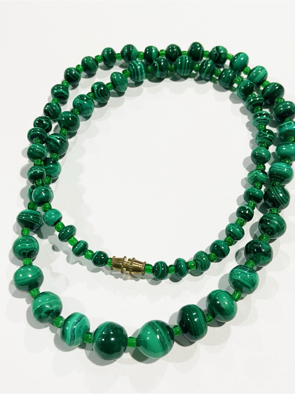 Vintage Genuine Malachite Graduated Bead Necklace 22”